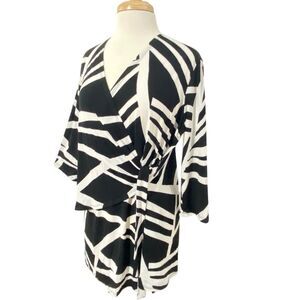 Ciara Sun Woo Black White Pullover faux-wrap XL travel knit dress geometric mini